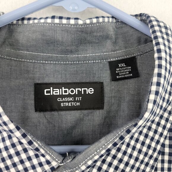 Claiborne Classic Fit Mens Stretch Navy Gingham Button-Down Shirt XXL - Picture 3 of 11